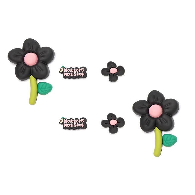 Fashion Cute Love Shoe Charms Accessories  Black Bow Lace-up Shoe Decoration Black Flower Letters Clogs Pin for Women Grils Gift