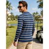 Men's casual round neck long sleeve T-shirt with khaki and white horizontal stripes, soft and breathable sports fit autumn street top