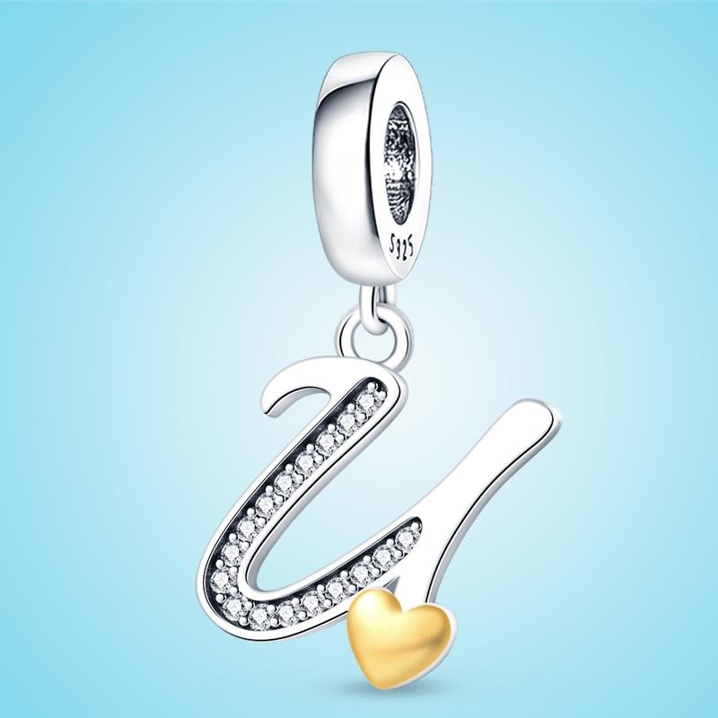 Marke Neueste Ankunft Kompatibel Mit Kupfermetall Authentisch Original Armbänder 26 Alphabet A-Z Buchstaben Kupfermetall Anhänger Perlen Komponenten Perle