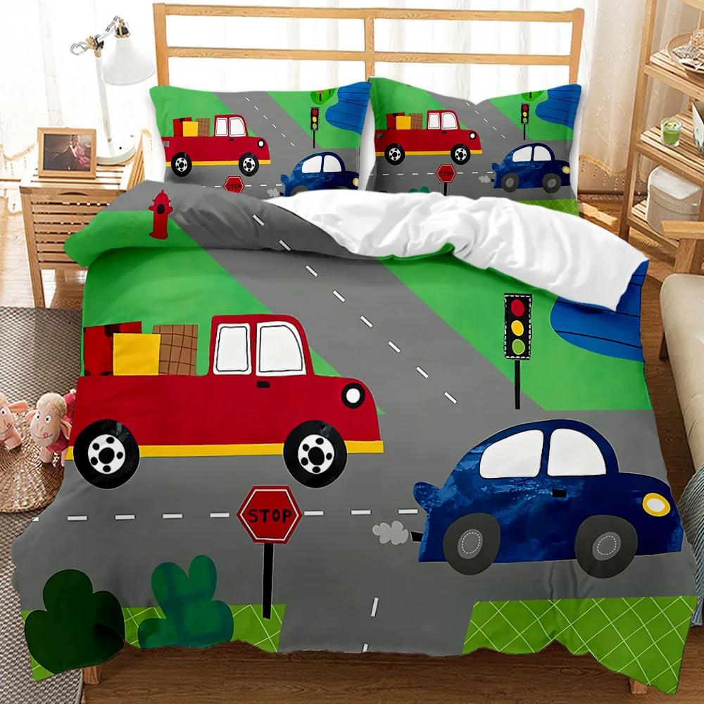 

Kids Construction Truck Duvet Cover Set Blue Engineering Vehicle Bedding Polyester Comforter Cover for Boys Girls EU single(135x200cm)