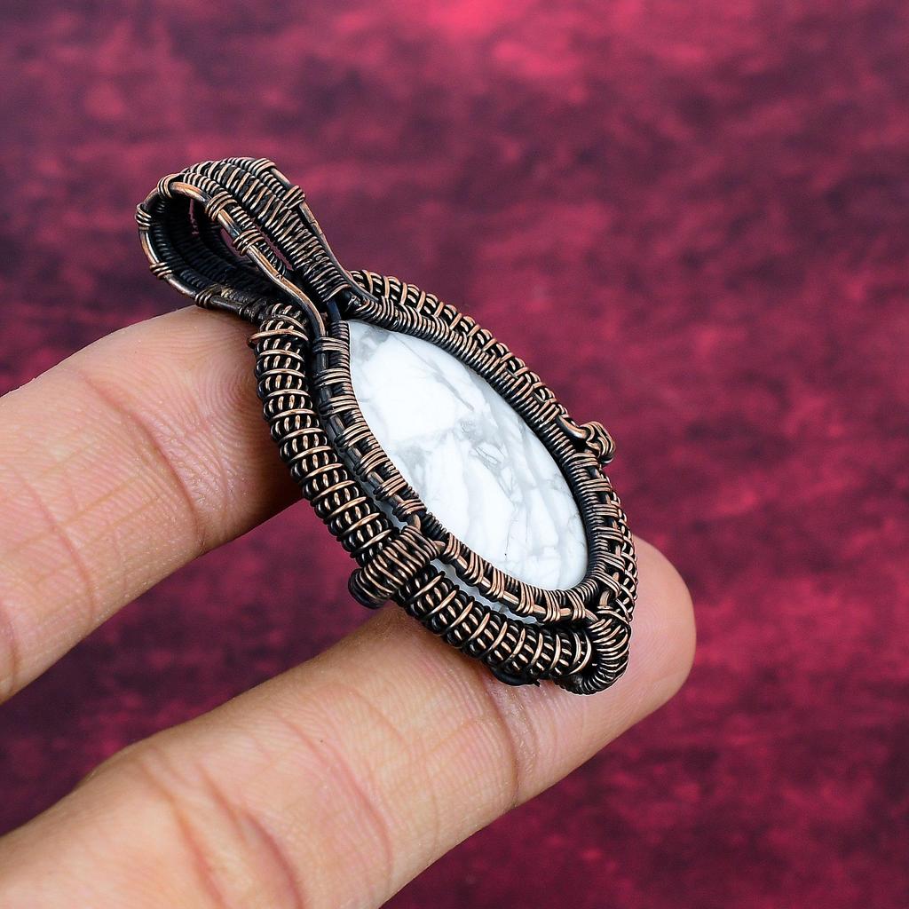 Howlite Pendant Copper Wire Wrapped Jewelry Gifts For Mom Real Gemstone Pendant