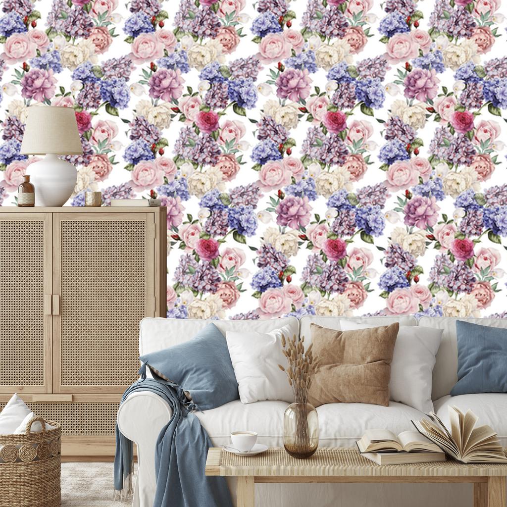English Roses Peonies Wallpaper for Living Room and Bedroom 50x1000