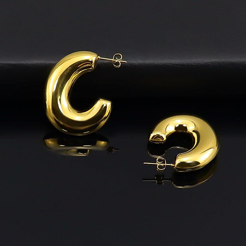 Personality C-Shaped Stainless Steel Glossy Earrings Are Popular, Simple And Chubby, French Titanium Steel Earring Earrings