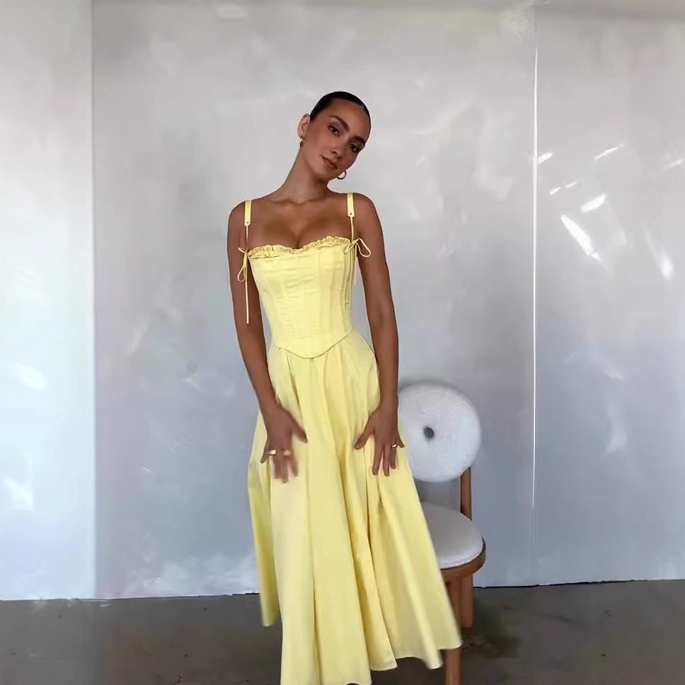 Amazon popular cross-border women s clothing summer temperament fashion split high waist dress tube top two-piece set S