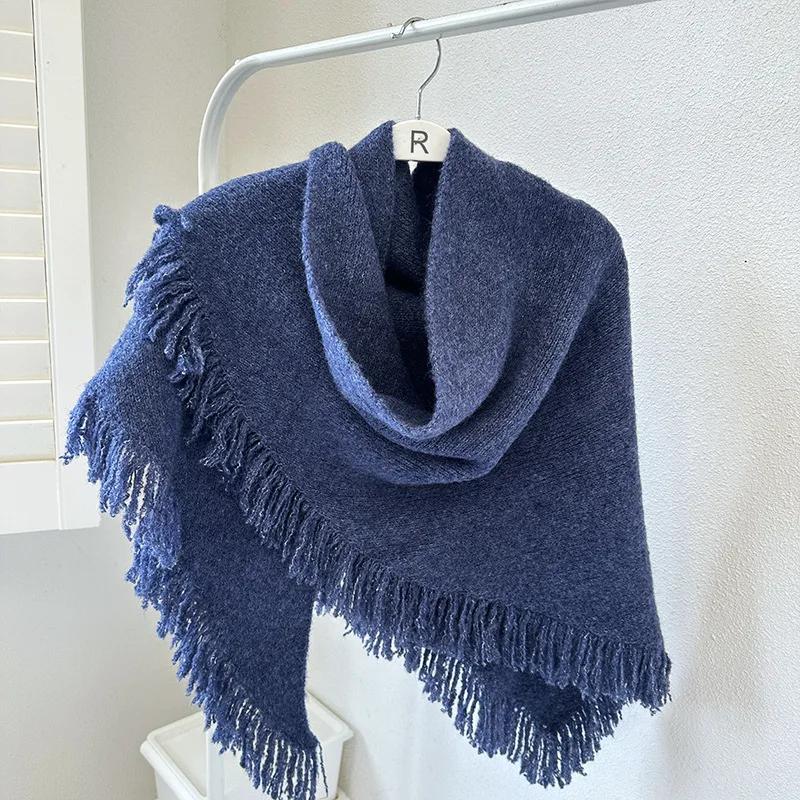 New Fashion Design Scarf Women Autumn Winter Korean Versatile Tassel Thick Warm Triangle Shawl Female Knitted Wool Blend Scarf