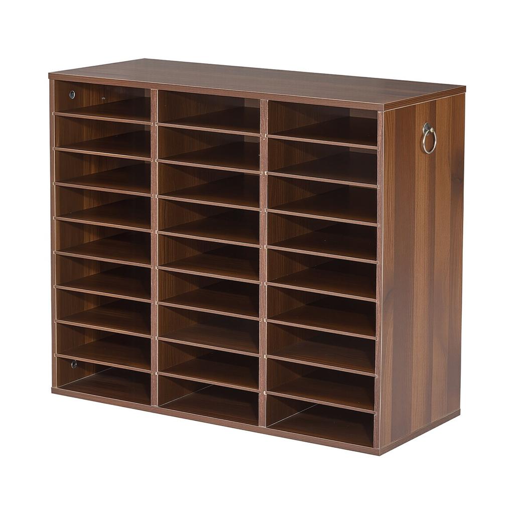 Wood Literature Organizer 27 Compartments Office Mailboxes Brown, Countertop Literature Sorter for Files Documents Papers, with Adjustable Shelves,