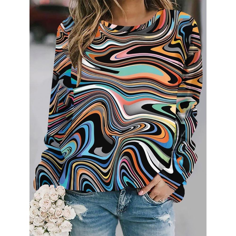 Fall/Winter 2025 New Fashion Crew Neck Long Sleeve Printed Women's Top Elegant Casual Loose Hoodie