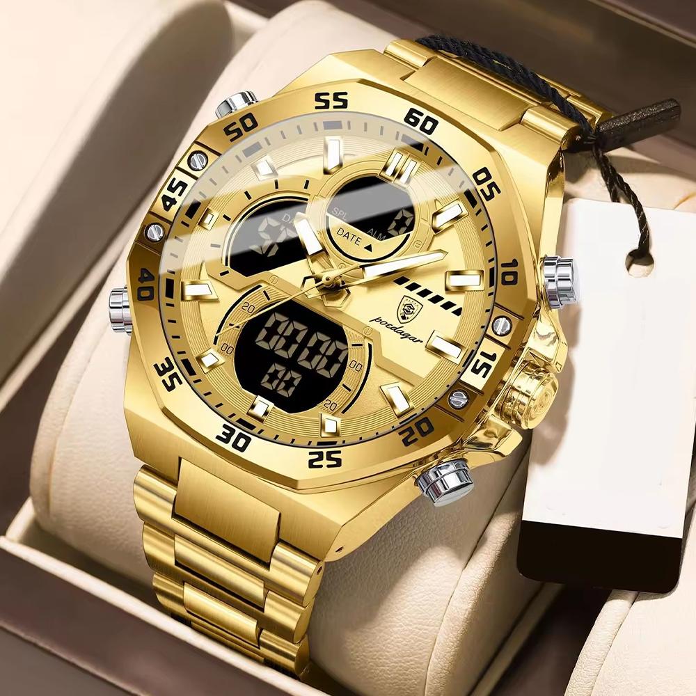 Zegarki Męskie Cyfrowo-Analogowe - Wodoodporny LEDowy Podświetlany Nocą, Modny Zegarek na Rękę Outdoorowy na Co Dzień i Aktywny