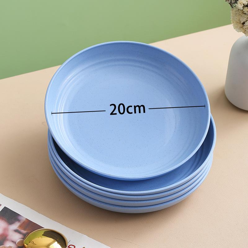 Wheat Straw Round Vegetable Plate Household Large Vegetable Plate Set Drop-Resistant Snack Plastic Plate Fruit Plate