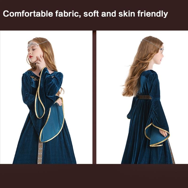 Robe médiévale pour enfant avec coiffe, Vêtements médiévaux pour enfants à manches trompette, Costume Cosplay Halloween pour Fille