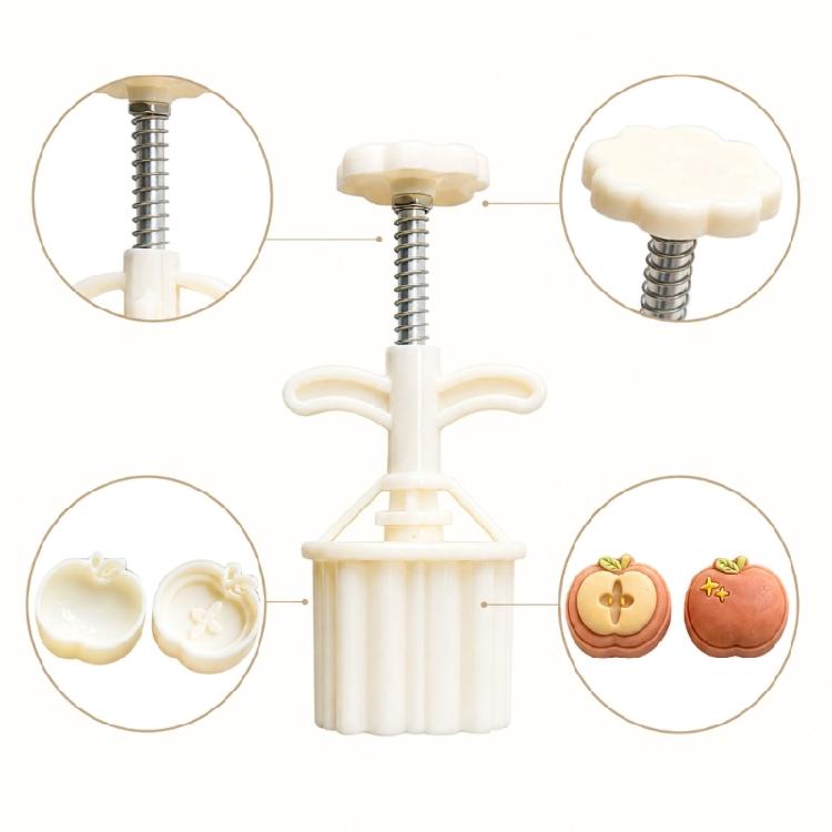 Family Baking Dessert Press with 2 Pattern Plates, 50g Plastic Mooncakes Pastry Tool and Spring Return Control for Decorative Treat Work, Home