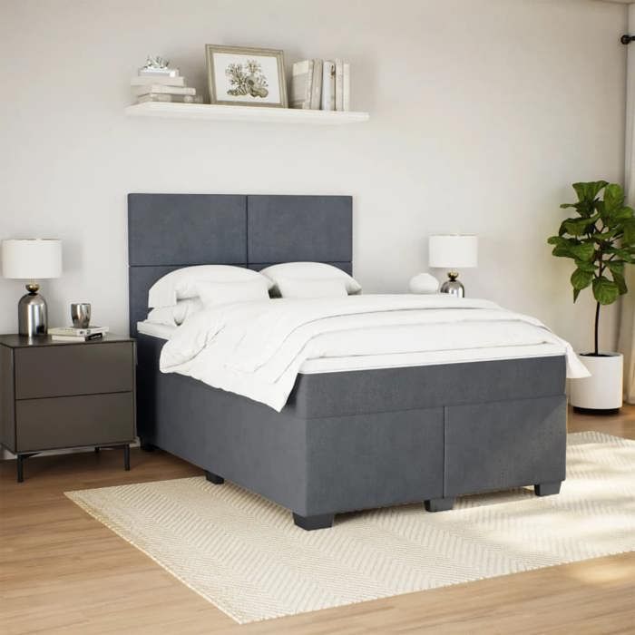 Maison Exclusive - Sommier à lattes de lit et matelas Gris foncé 140x200cm Velours