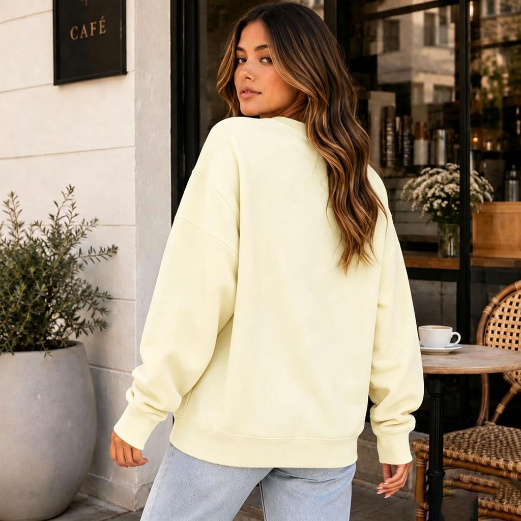 Women's Casual Comfortable Neck Long Sleeve Color Loose Fit Sweatshirt