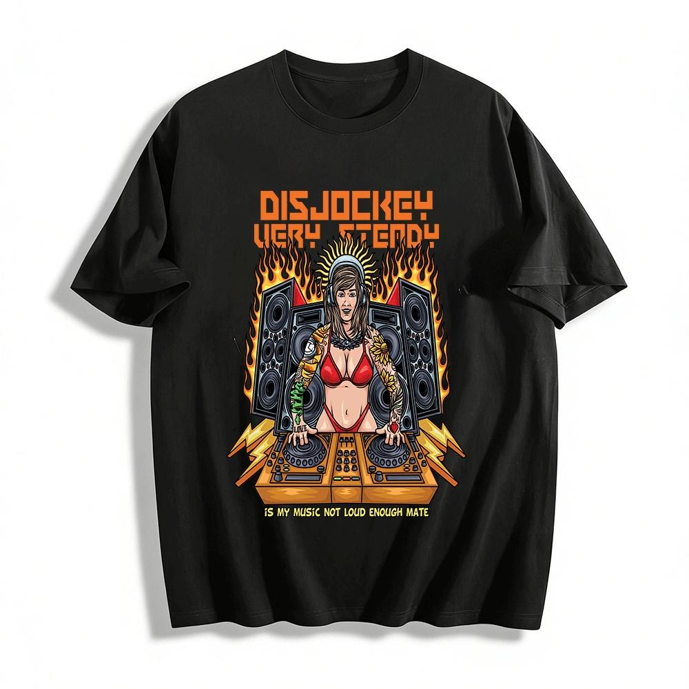 

Cool Female DJ Print T-Shirt Street Music Theme Casual Top Pure cotton T-shirt XXS