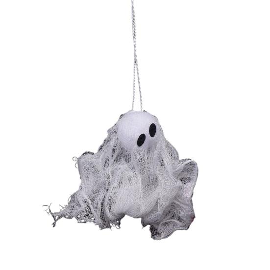Malá závěsná dekorace duch Halloween Bílý duch z látky s okénky Stromové ozdoby pro venkovní dvůr trávník dekorace strašidelného domu
