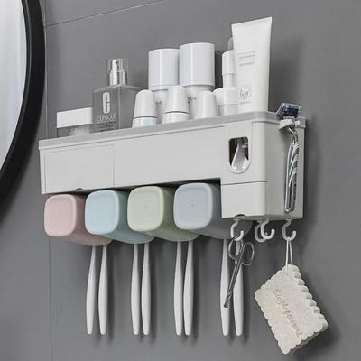 Bathroom Toothbrush Holder with Suction, Automatic Toothpaste Dispenser, and Mouthwash Cup Set