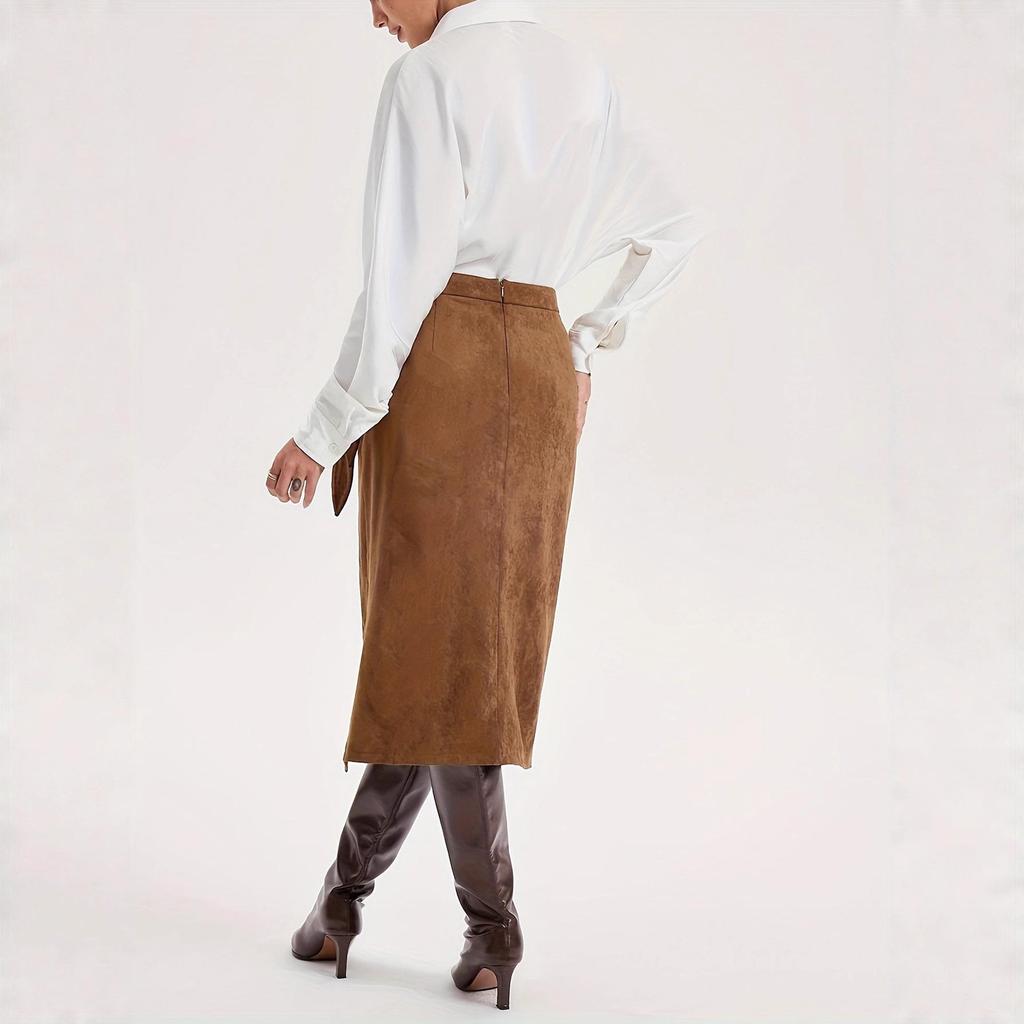 Women's Elegant Lace-up Knot Suede Skirt for Spring & Autumn