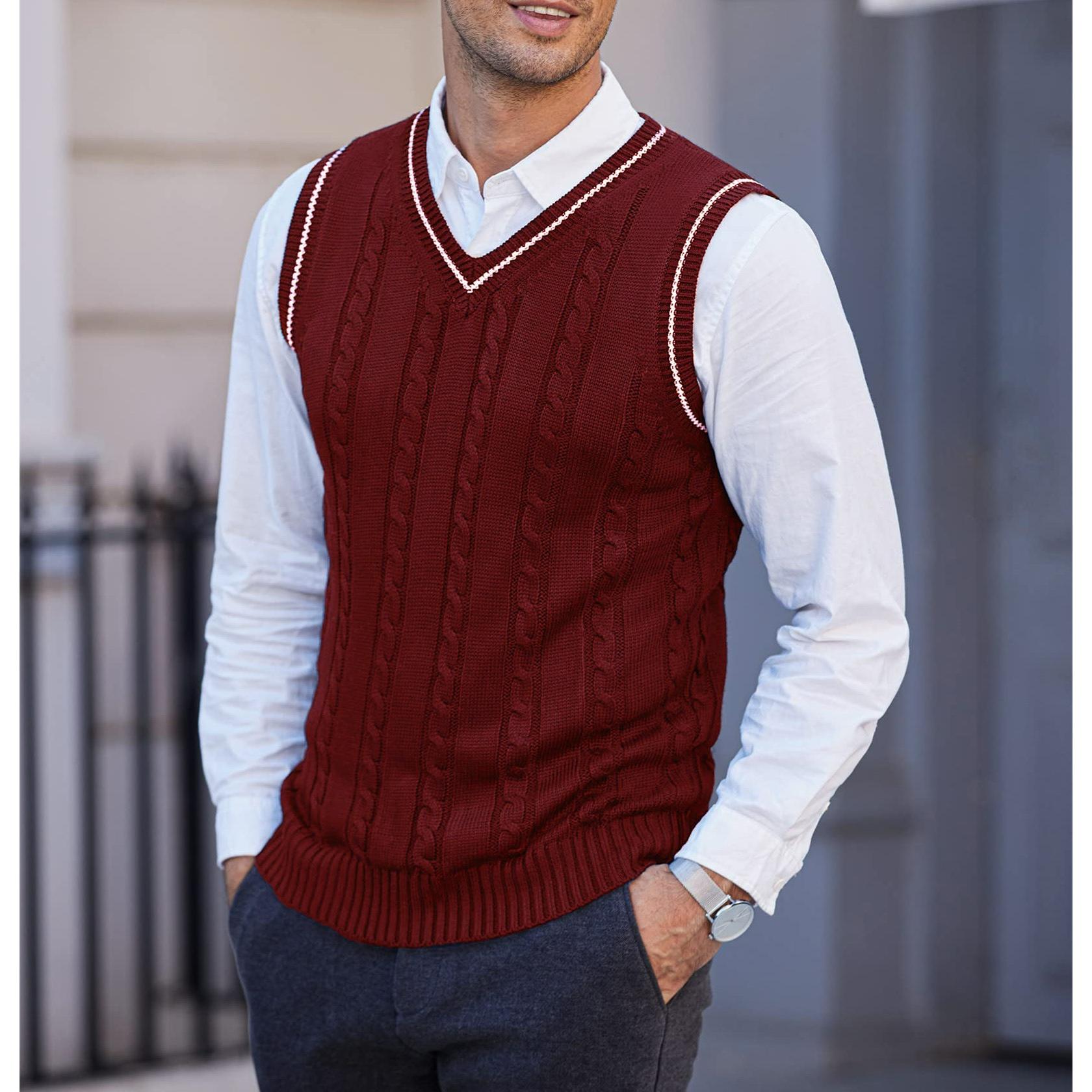 

Men s Waistcoat Knitted Vest Sleeveless Casual Large Size Men s Outer V-neck Thickened Vest Bottoming Shirt M червоний