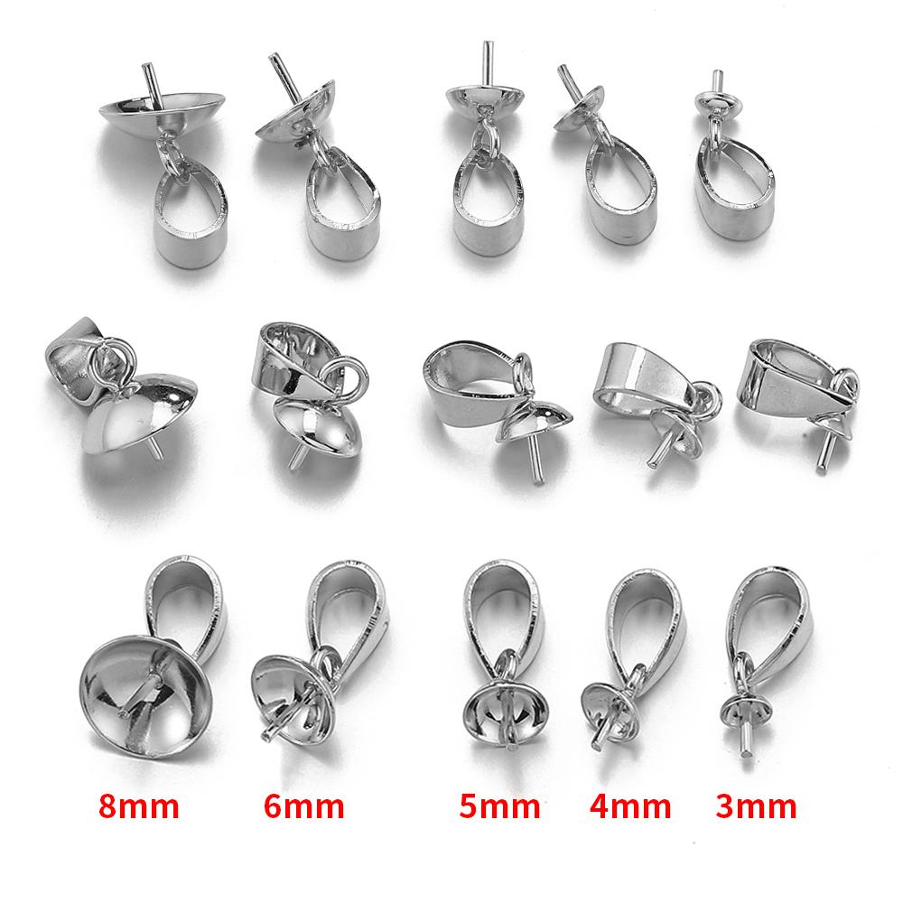 20pcs Stainless Steel Pearl Pendants Eye Pins Bail Top Drilled Beads End Caps Pendants Charms Connectors for Jewelry Making DIY