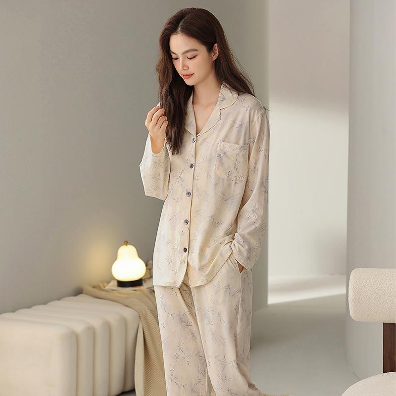 [Hyaluronic Acid] High-end Autumn Pajamas Women's Long-sleeved Modal Cotton Cardigan Silky Women's Loungewear Set