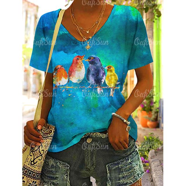 Women Tshirt Summer Colorful Print Gradient Clothing V Neck Short Sleeve Animal Tops Streetwear Fashion Oversized Girls T-Shirts