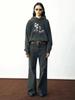 2025 season American old washed black foreign trend cat print hooded sweater loose