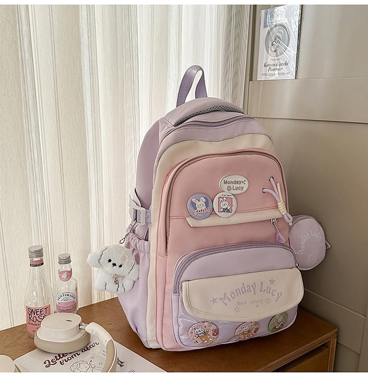 Cute Contrasting Color Backpack With Large Capacity And Letter Design Print