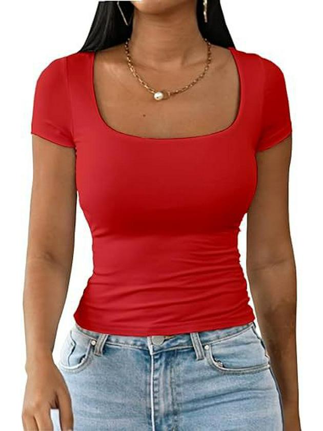 Women's 2025 Summer U-Neck Slim Casual T-Shirt - Short Sleeve Fashion Pullover