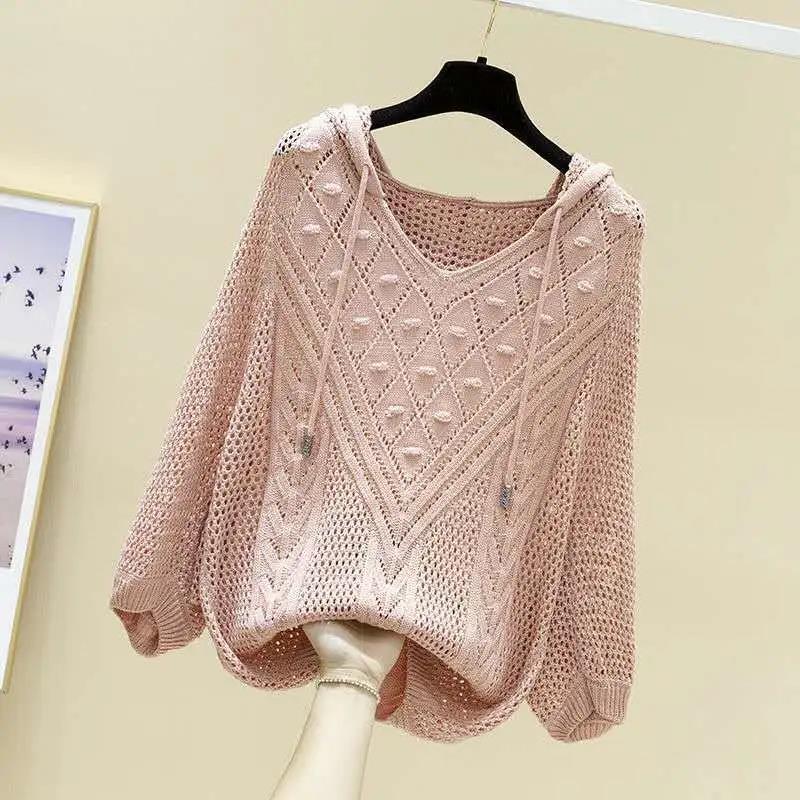 Pull à manches creuses en tricot fin et ample pour femme