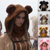 Bear Ear Knitted Scarf Hat Winter Warm Hat Thicken Face Neck Gaiter Balaclava For Women Snow Sport And Outdoor Activity
