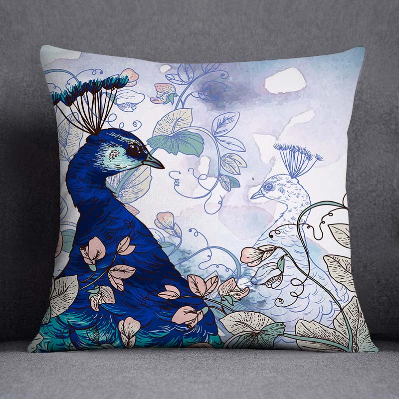 Dekorativní povlak na polštář se vzorem pavího peří Čtvercový povlak na polštář pro domácí kancelář Dekorativní povlak na polštář 45cm*45cm