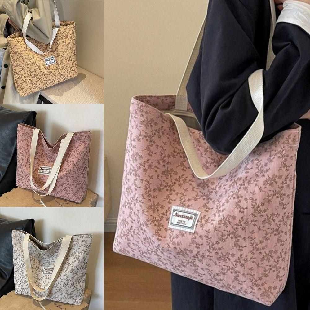 Corduroy Fabric Shoulder Bags Tender Color Handbag Trendy Casual Bags Women