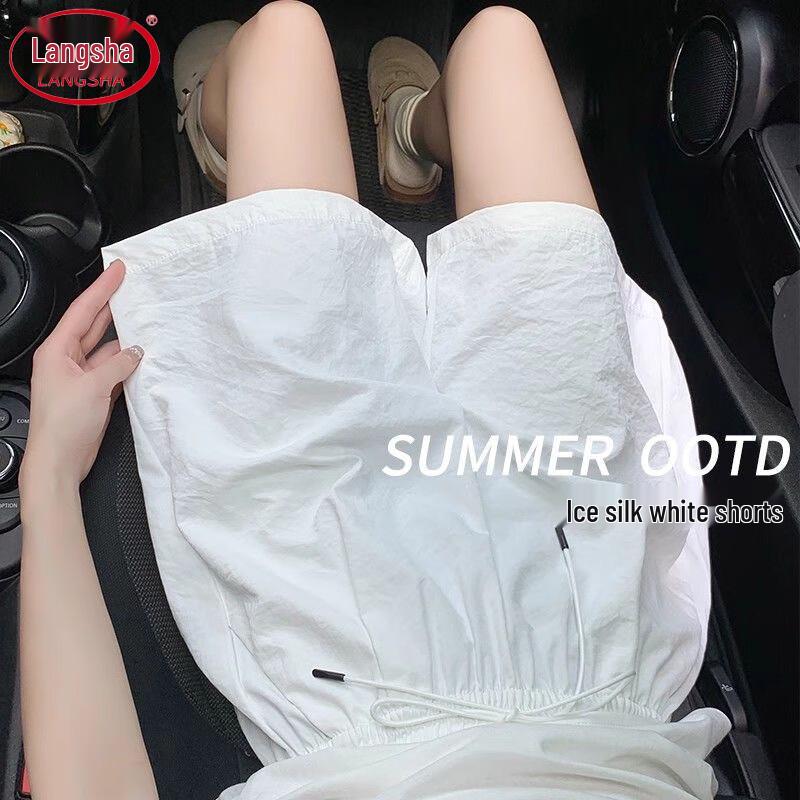 Women s Ice Silk High Waist Wide Leg Shorts L