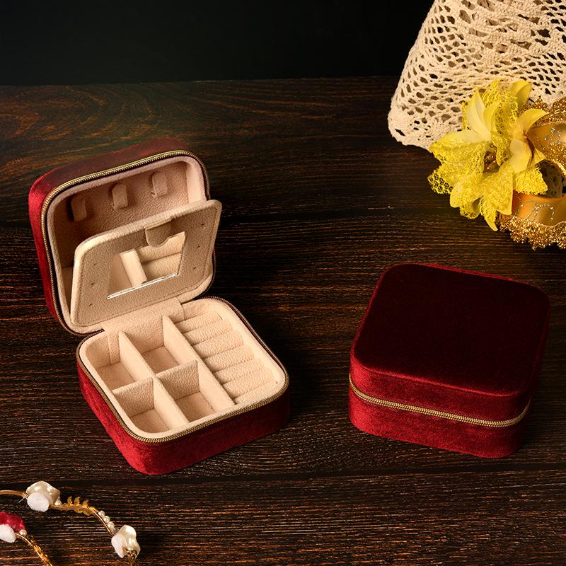 Elegant Velvet Jewelry Box with Mirror for Necklaces, Rings, and Earrings