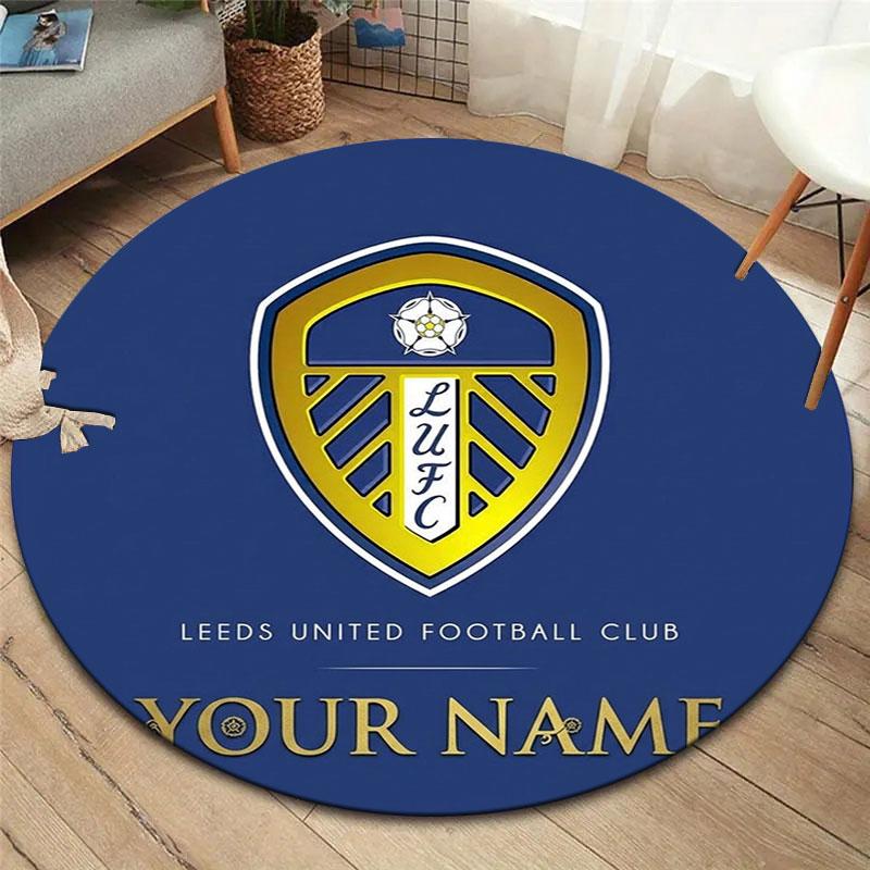 Leeds United Custom Name Round Area Rug,Carpet Rug for Living Room Bedroom Sofa Playroom Decor,Non-slip Floor Mat