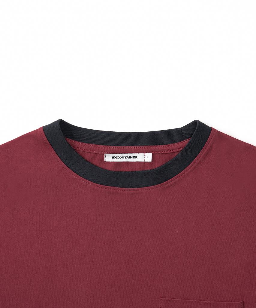 EXCONTAINER Pocket Half Ringer T-Shirt (Dark Red)