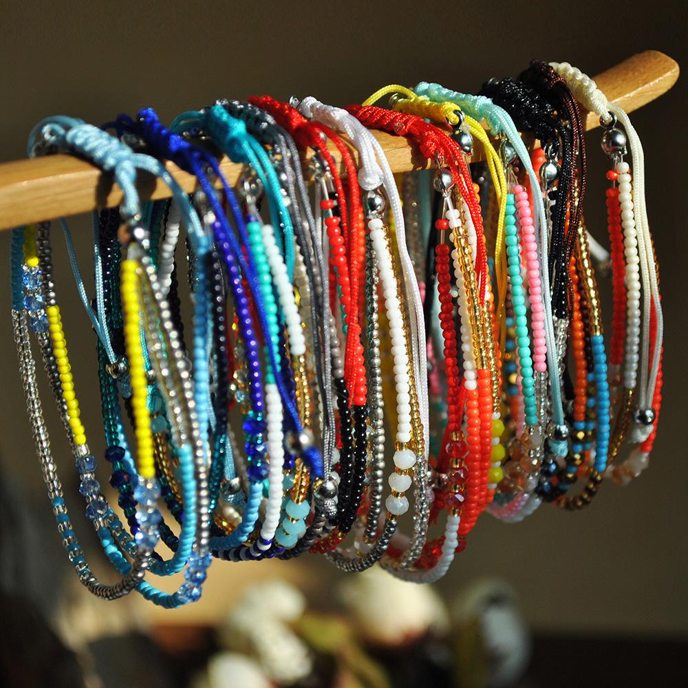 Bohemian Holiday Colorful Crystal Beaded Woven Bracelet for Women
