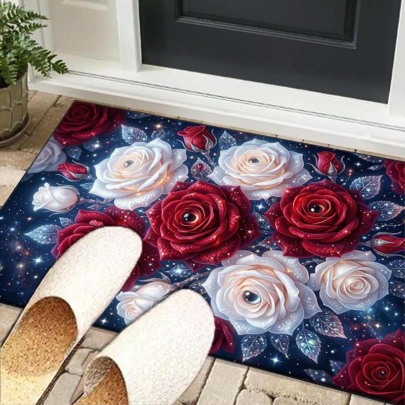 Starry Night Roses Office Rug Chair Mat, Entryway Carpet, Suitable for Front Door, Bedroom, Living Room, Desk, Holiday Gift