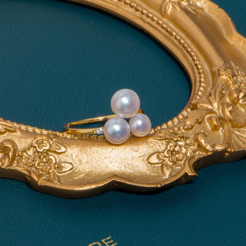 Women s Stackable 925 Sterling Silver Ring with Freshwater Pearls Adjustable
