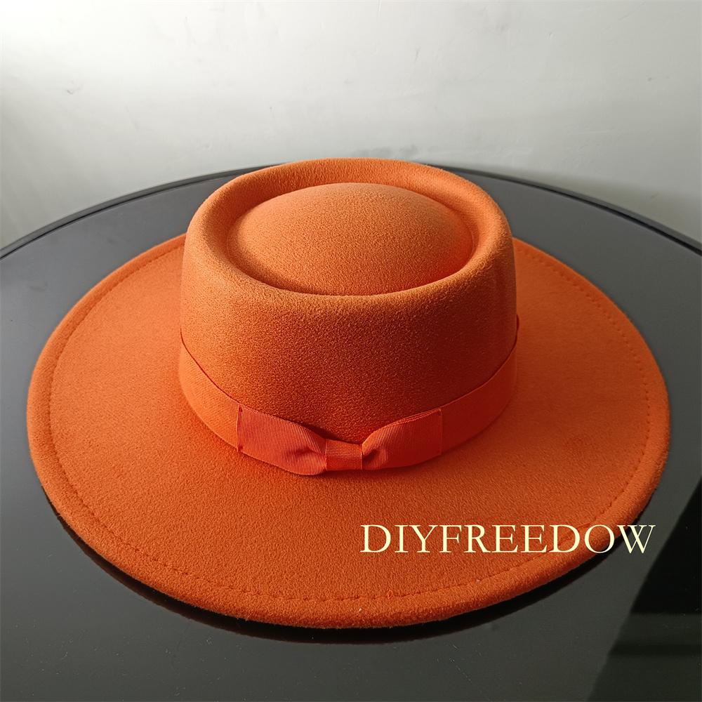Fedora Hat for Women Men Flat Top Concave Design Autumn Winter Bow Tie Jazz Hat Colorful Unisex Fedora Wide Brim Hat Panama 2022