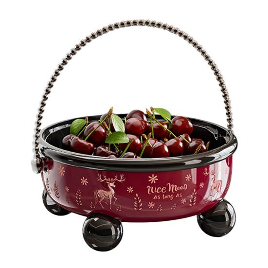 

Fruit Plate with Lid Built-in Carrying Handle Easy to Clean Protective Cover Dried Fruits Nuts Snacks Appetizers Tray Dustproof Snack Container A червоний