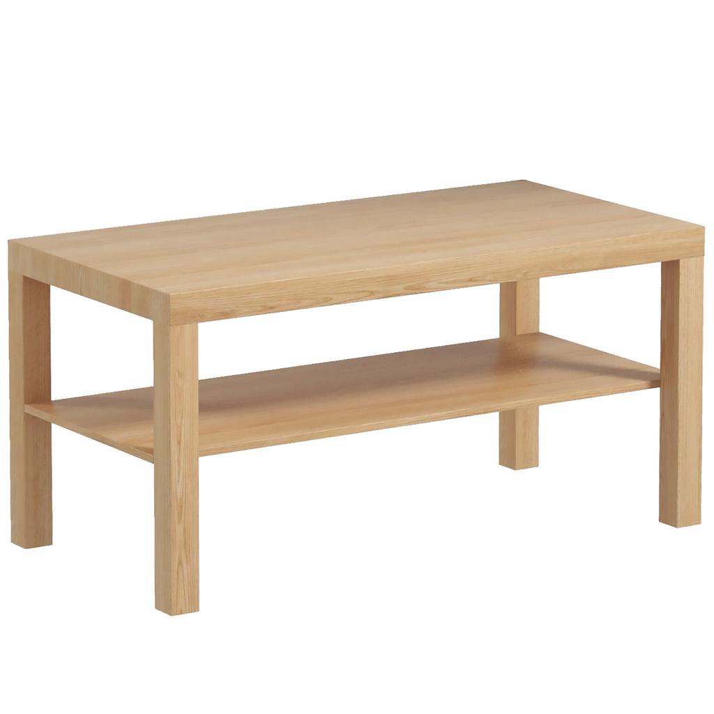 Vardagsrumsbord, Rektangulärt sidobord i 2 nivåer med förvaringshylla, 90x45x44,5 cm, Naturträ