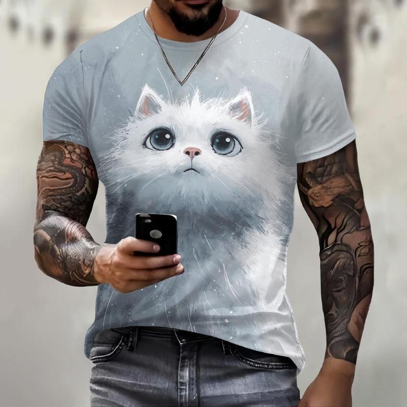 Men's T-Shirt with Print 3d Cute Cat Print Tees Tops Fashion Men Animal Pattern T Shirt Oversized Streetwear O-Neck Fashion