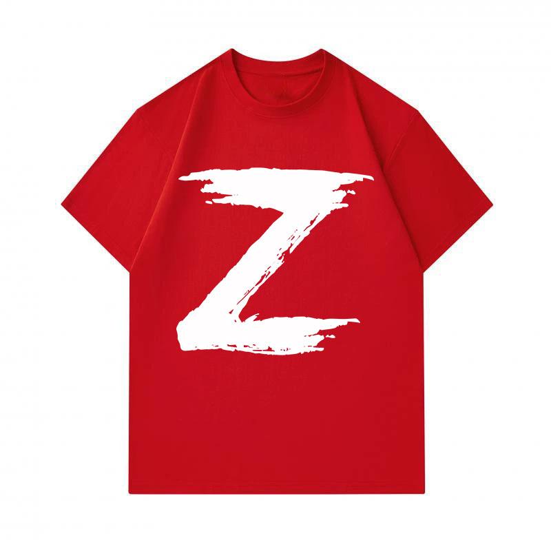 Men's 100% Cotton Crew Neck Short Sleeve T-Shirt, Distressed Brush Style White Letter Z Print Casual Soft Breathable Tee for Daily Wear