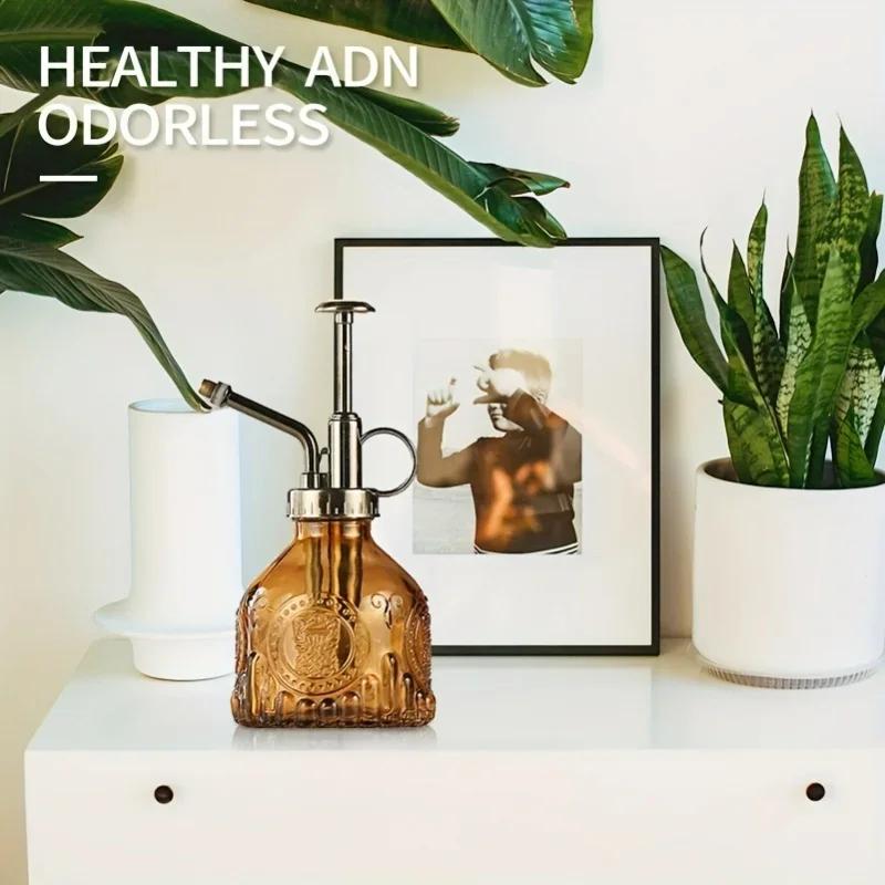 1pc Glass Watering Spray Bottle, Vintage Bronze Plastic Top Pump Watering Can Glass Spary Bottle Plant Mister, for House Plants,