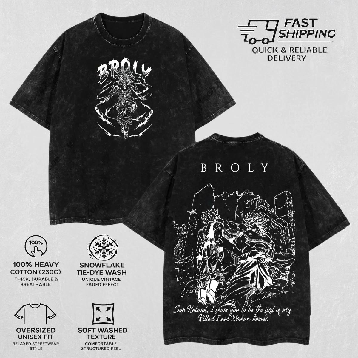 Retro Broly Acid Washed T-shirt Anime Dragon Ball Super Oversized Graphic Tee M