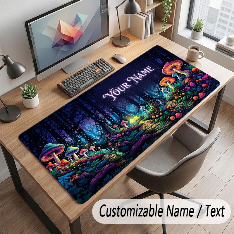 Mushroom Forest Theme Customized Mouse Pad Personalized Print Name Text Desk Mat For Home Office Table Decor