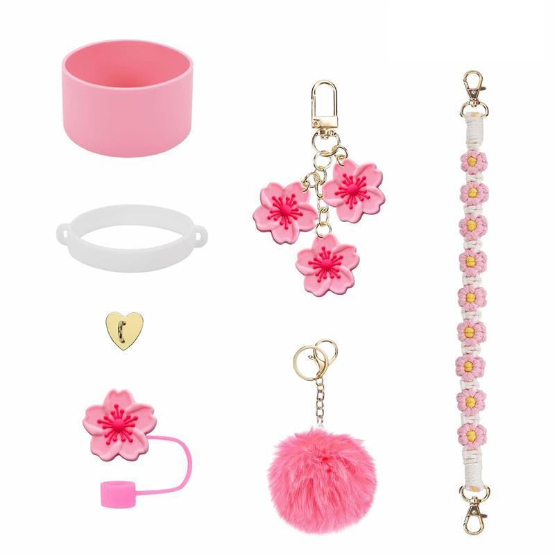 

Набор аксессуаров для Stanley Cup из 7 предметов включает в себя 1 ремешок для ручки бутылки с водой, 1 чехол для чашки, 1 фиксированный чехол для чашки, 1 чехол для соломинки, 3 подвески розовый