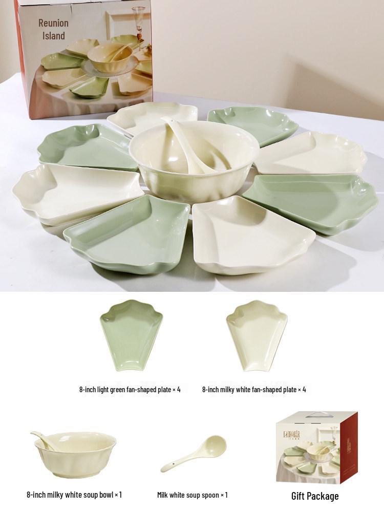 Pure White Ceramic Plate Set - Round & Fan-Shaped for Dining & Parties