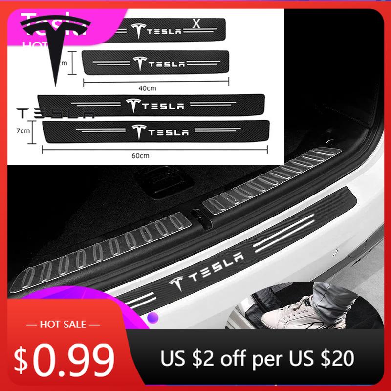 Car Sticker 2025 New Tesla Carbon Fiber Car Door Threshold Sticker Auto Trunk Protective Strip For Tesla Model 3 X S Y accessori